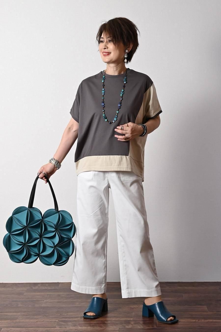 ベイカー風ストレッチデニムワイドパンツ