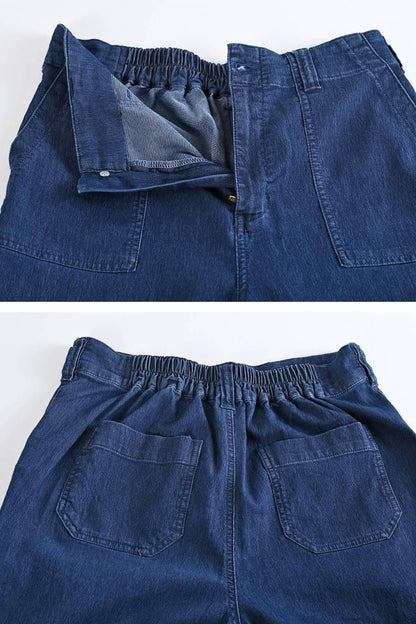 ベイカー風ストレッチデニムワイドパンツ