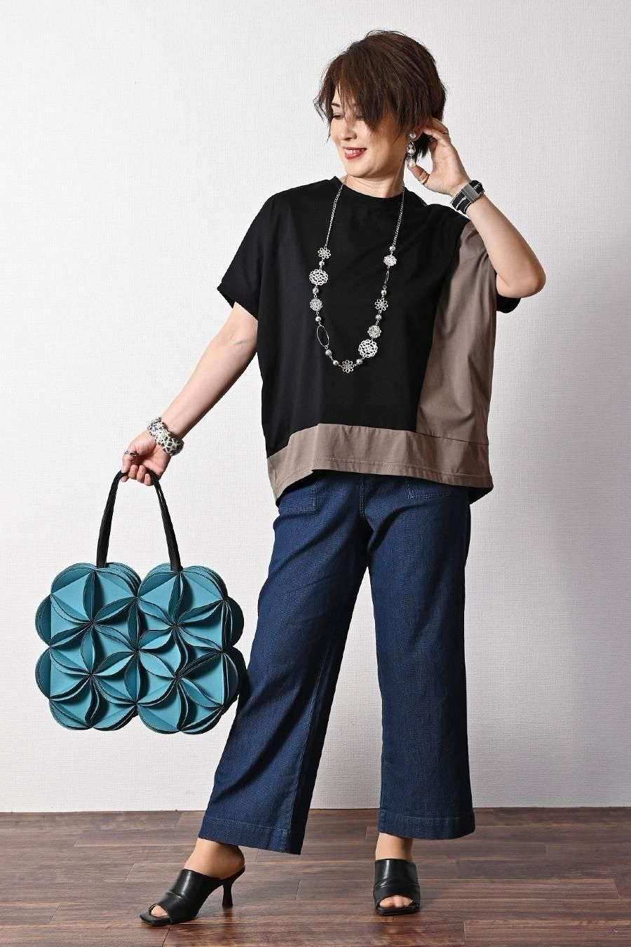 ベイカー風ストレッチデニムワイドパンツ