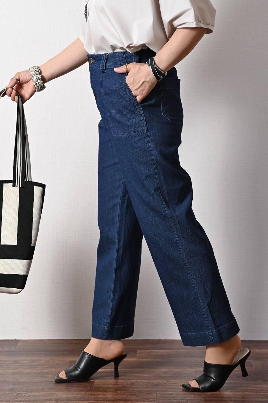 バイカラーアシメトリープルオーバー+ベイカー風ストレッチワイドパンツ2点セットコーデ