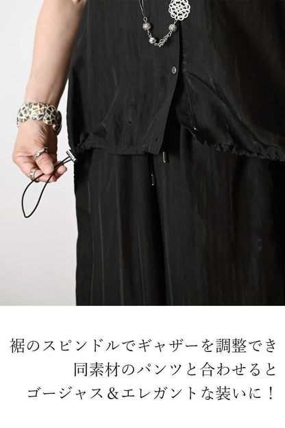 シャドーストライプキャップスリーブブラウス＋シャドーストライプワイドパンツ2点セットコーデ