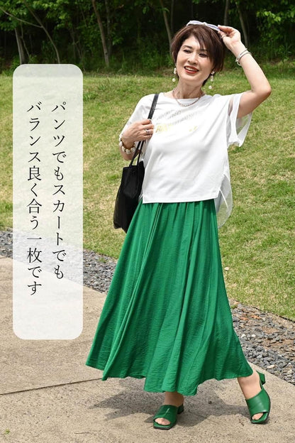 大人の理想の肌見せが叶う！箔プリント＆チュール切り替えカットソー