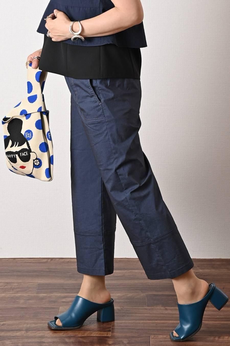 麻混シャンブレー スーパーストレッチ ワイドパンツ