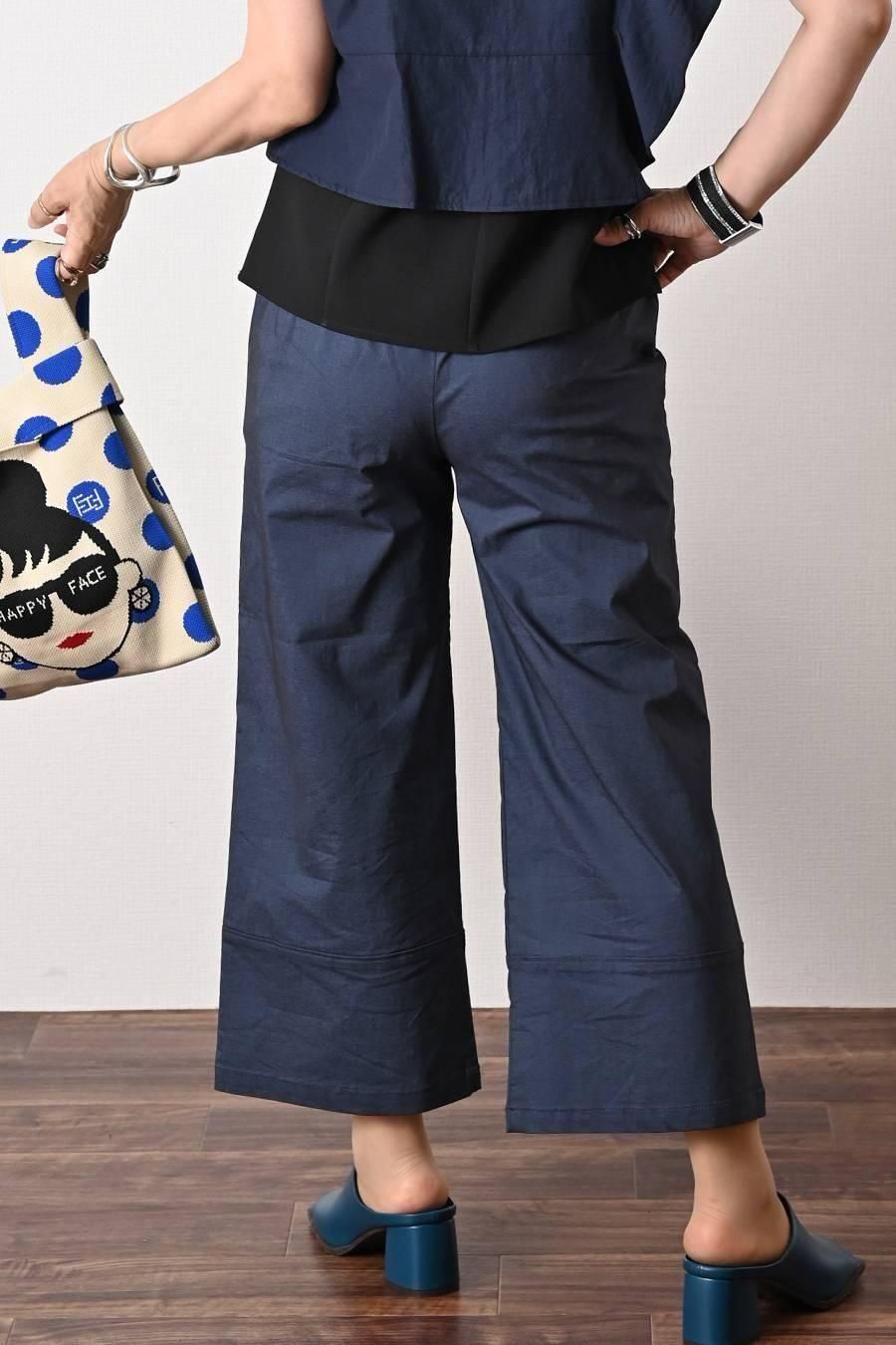 麻混シャンブレー スーパーストレッチ ワイドパンツ