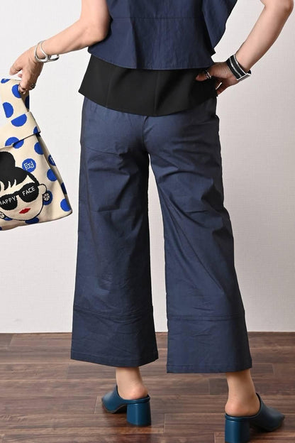 麻混シャンブレー スーパーストレッチ ワイドパンツ