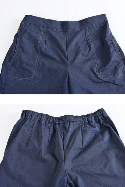 麻混シャンブレー スーパーストレッチ ワイドパンツ