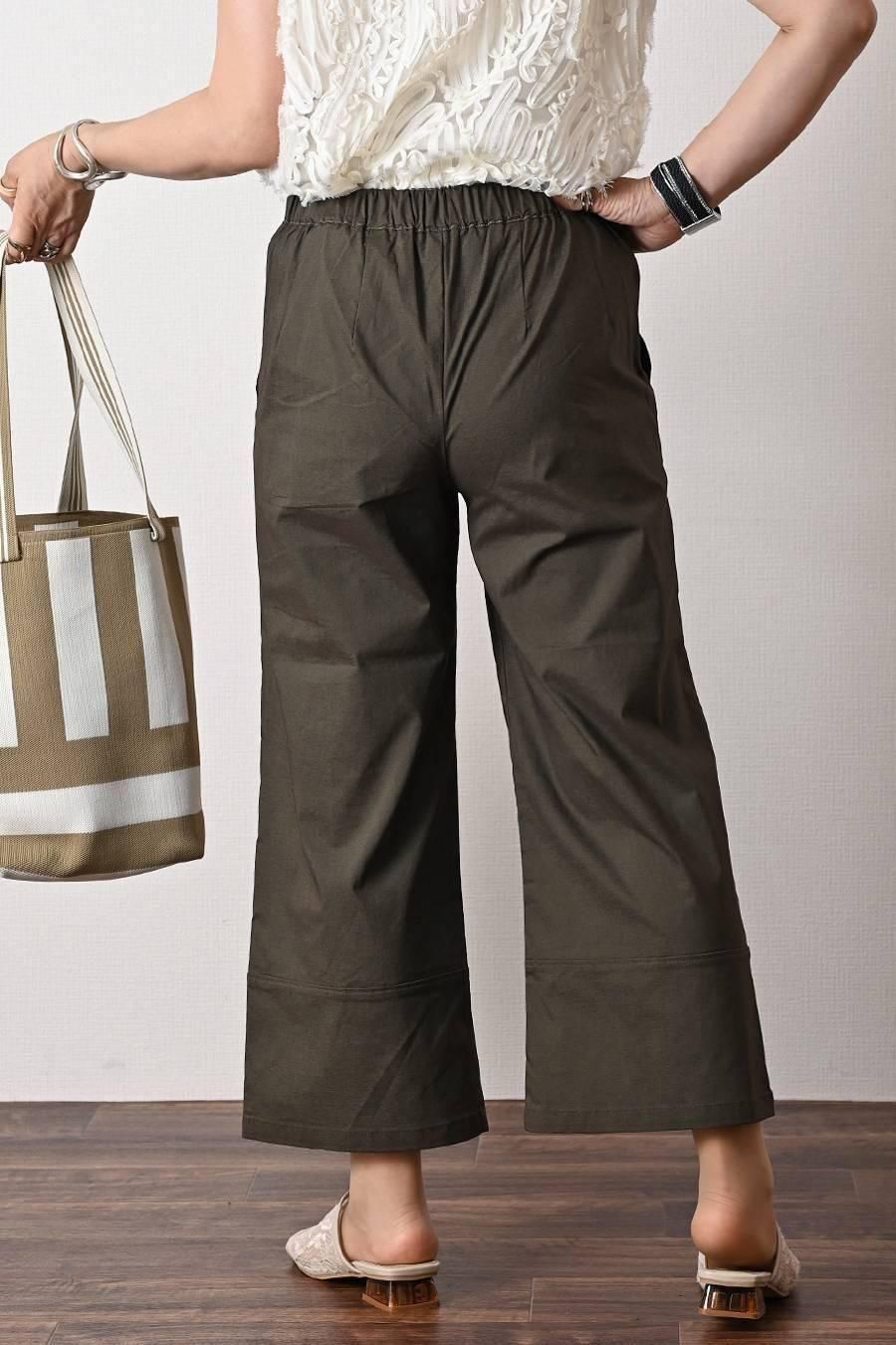 麻混シャンブレー スーパーストレッチ ワイドパンツ