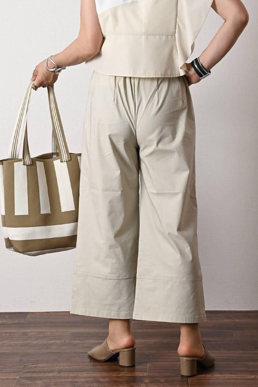 麻混シャンブレー スーパーストレッチ ワイドパンツ