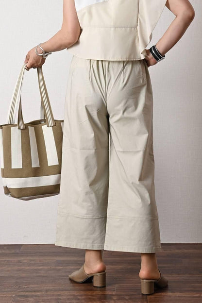 麻混シャンブレー スーパーストレッチ ワイドパンツ