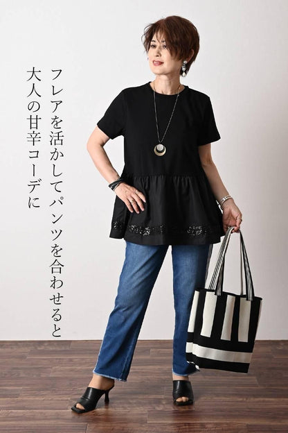 ゴージャススパンコールフレアカットソー