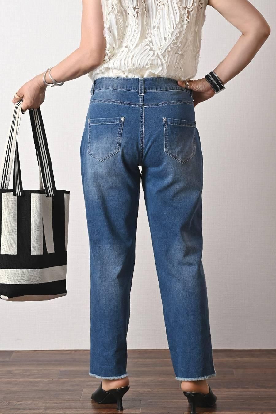 サイドスパンコール薄軽ニットデニム