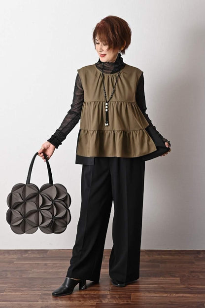 ティアード配色ノースリーブブラウス＋ティアード配色スカート2点セット