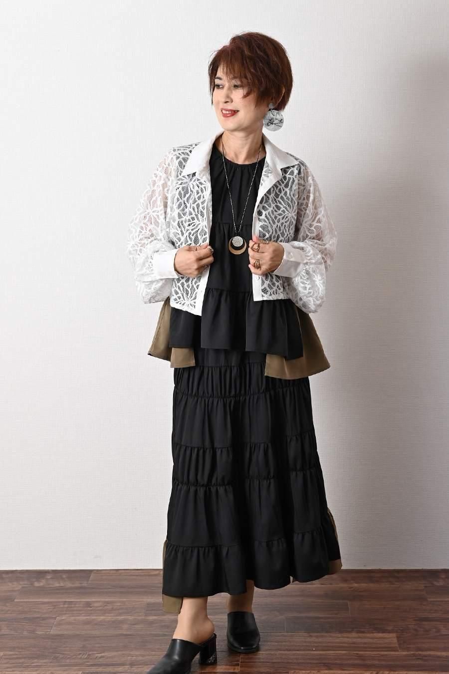 ティアード配色ノースリーブブラウス＋ティアード配色スカート2点セット