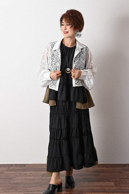 ティアード配色ノースリーブブラウス＋ティアード配色スカート2点セット