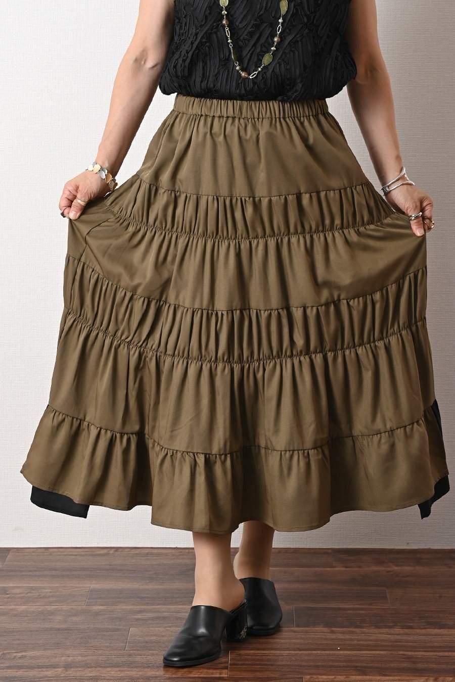 ティアード配色ノースリーブブラウス＋ティアード配色スカート2点セット