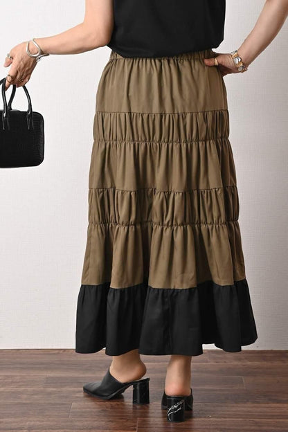 ティアード配色ノースリーブブラウス＋ティアード配色スカート2点セット