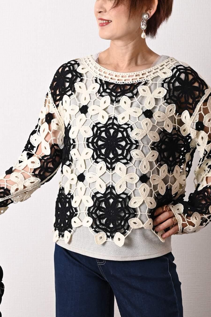 バイカラーかぎ針ニット＋ラメタンクトップ2点セット＜クーポンでメンバーPriceからMAX10%OFF＞