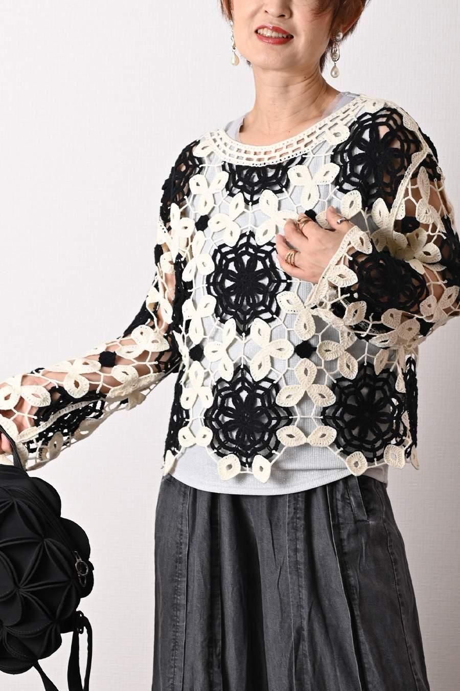 バイカラーかぎ針ニット＋ラメタンクトップ2点セット＜クーポンでメンバーPriceからMAX10%OFF＞