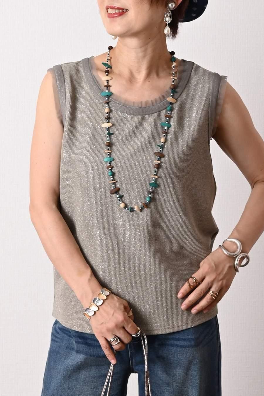 バイカラーかぎ針ニット＋ラメタンクトップ2点セット＜クーポンでメンバーPriceからMAX10%OFF＞