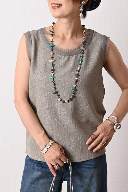 バイカラーかぎ針ニット＋ラメタンクトップ2点セット＜クーポンでメンバーPriceからMAX10%OFF＞