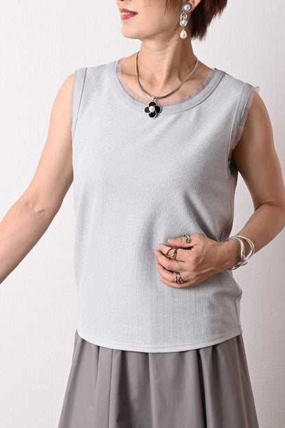 バイカラーかぎ針ニット＋ラメタンクトップ2点セット＜クーポンでメンバーPriceからMAX10%OFF＞