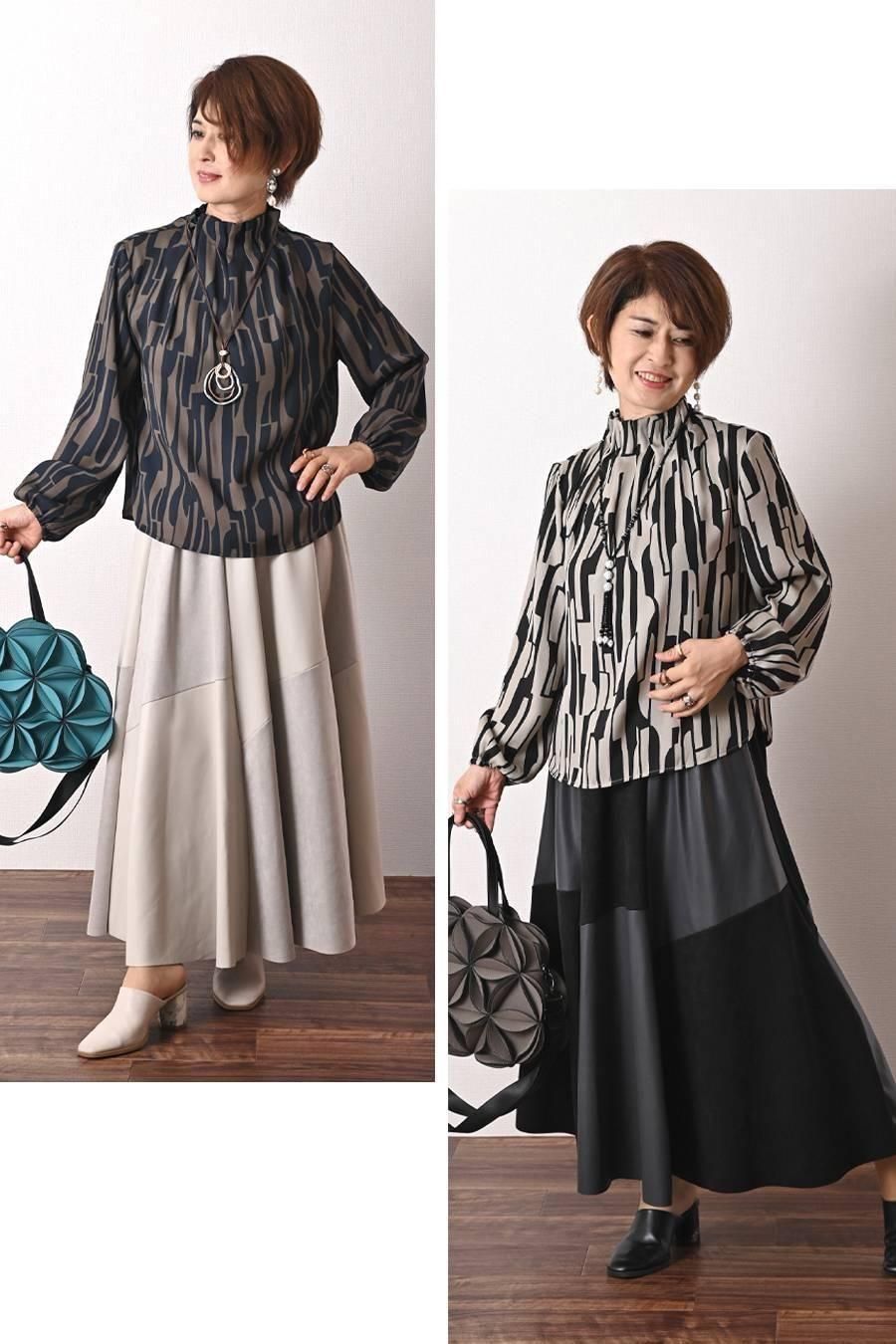 エコレザー＆スエード切り替えフレアスカート – Donna Libera