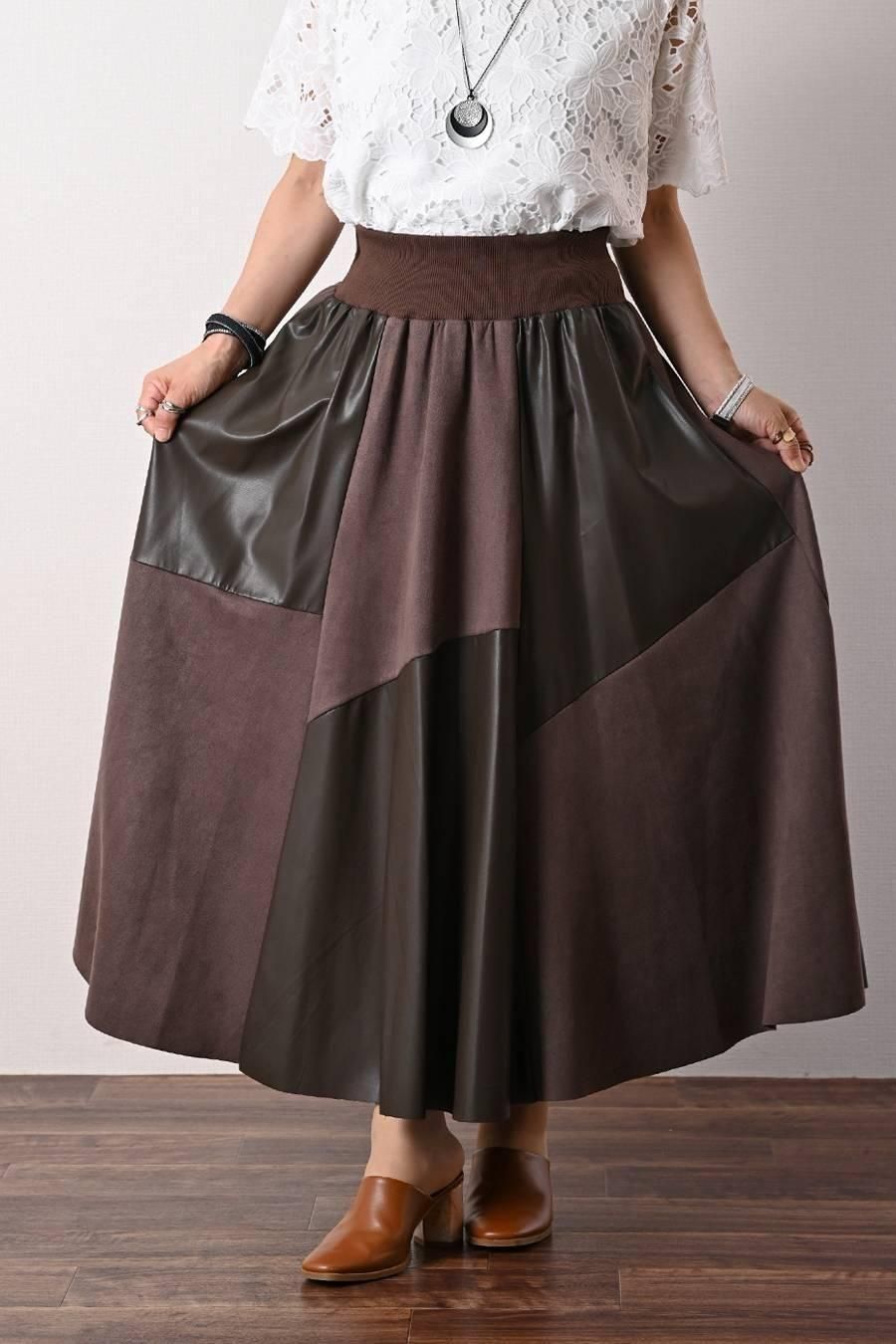 新品☆　エコスエードフレアスカート VIS｜エコスエードアシンメトリーフレアスカート【sustainable
