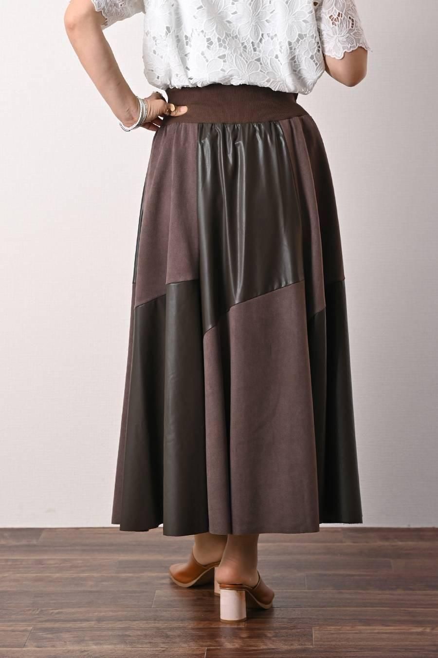 エコレザー＆スエード切り替えフレアスカート – Donna Libera