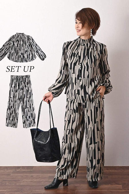 レース ブラウス＋サテン風ワイドパンツ2点セット　＜クーポンでメンバーPriceからMAX10%OFF＞