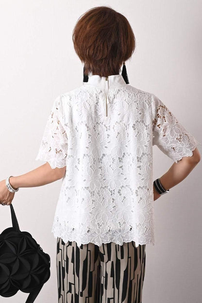 レース ブラウス＋サテン風ワイドパンツ2点セット　＜クーポンでメンバーPriceからMAX10%OFF＞