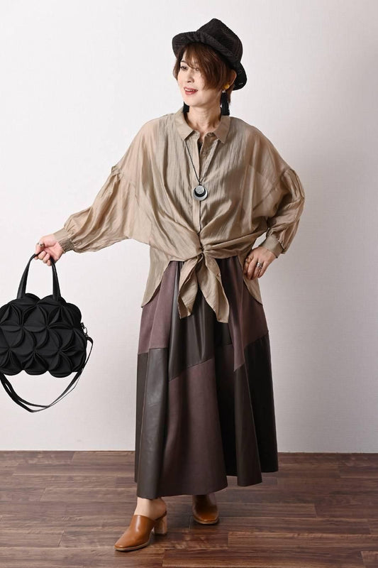 美タック＆ギャザー！ビッグシルエット上品シアーブラウス