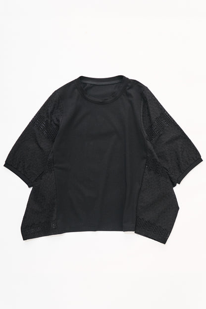 【大人の透け感】パネル刺繍レース 切替ドルマンカットソー