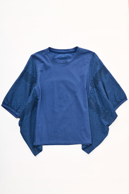 【大人の透け感】パネル刺繍レース 切替ドルマンカットソー
