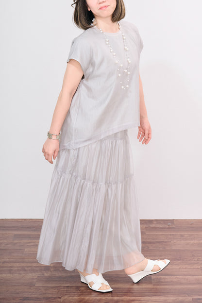 【光を纏う】シアーシャイニー ティアードロングスカート