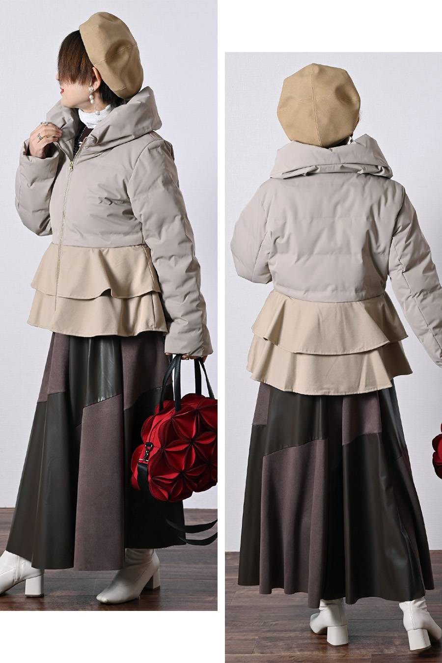 まさに大人女性の為のアウター！ペプラム切り替えダウンジャケット