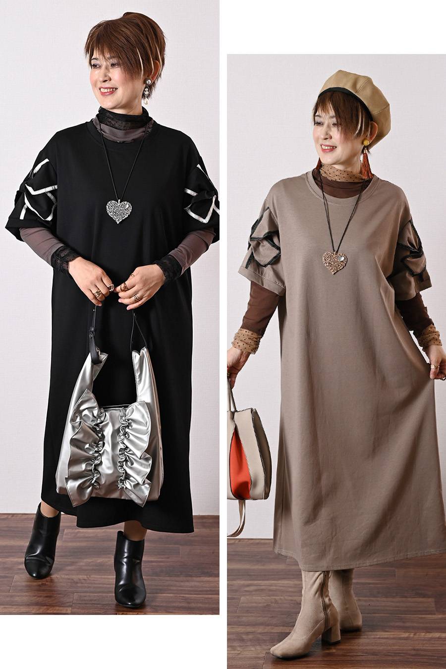 Donna Libera オリジナル！フロッキードットチュール 配色ハイネックカットソー