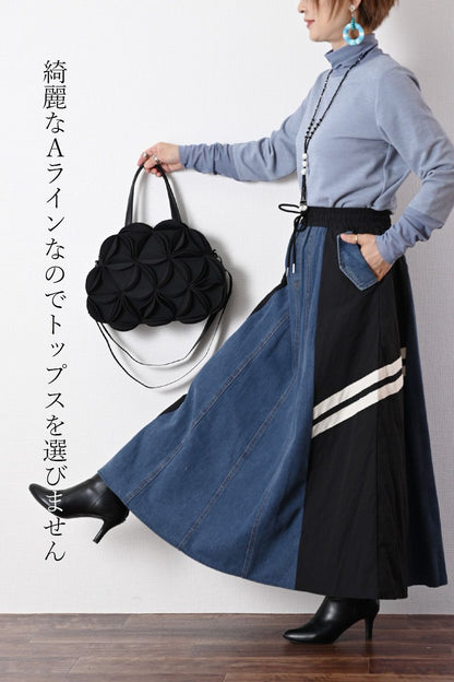デニム×ワッシャー切り替えスカート