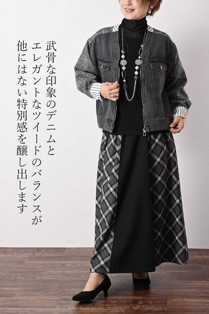 デニム×ツイード切り替えジャケット