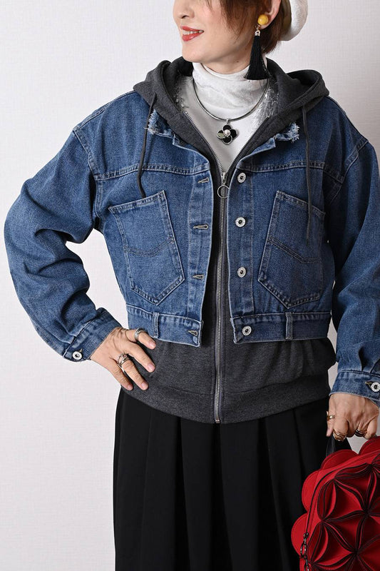 【Special Offer 40%OFF】レイヤード風 デニムジャケット