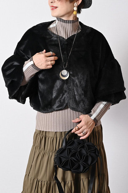 まるでミンクのうっとり風合い！エコファーフリル袖ボレロ丈ジャケット