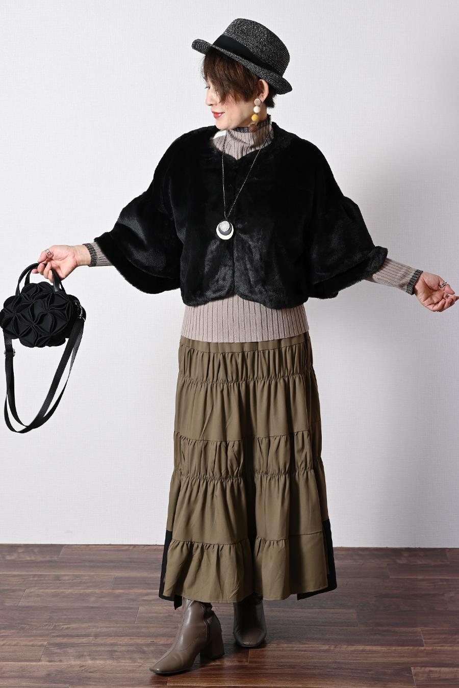 まるでミンクのうっとり風合い！エコファーフリル袖ボレロ丈ジャケット