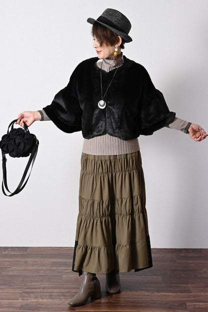 まるでミンクのうっとり風合い！エコファーフリル袖ボレロ丈ジャケット