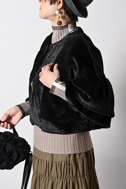 まるでミンクのうっとり風合い！エコファーフリル袖ボレロ丈ジャケット