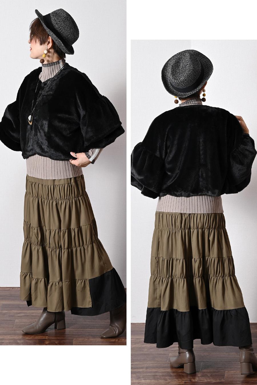 まるでミンクのうっとり風合い！エコファーフリル袖ボレロ丈ジャケット