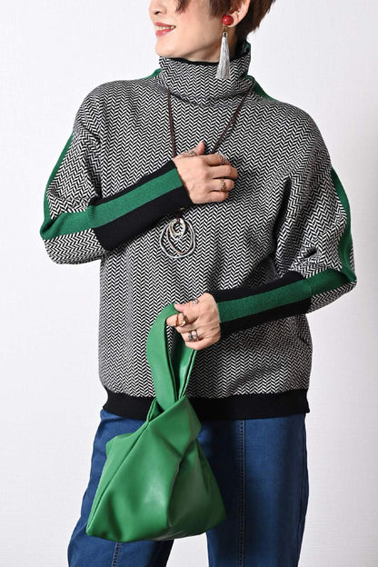 体型拾わない華やかニット！ヘリンボーン配色ニット