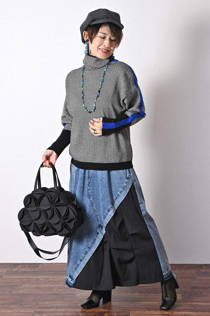 体型拾わない華やかニット！ヘリンボーン配色ニット