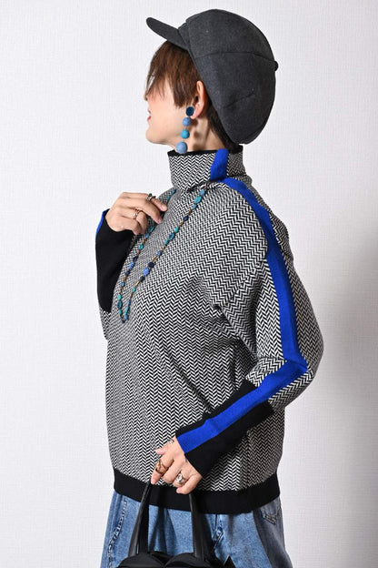 体型拾わない華やかニット！ヘリンボーン配色ニット