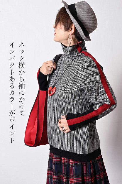 体型拾わない華やかニット！ヘリンボーン配色ニット
