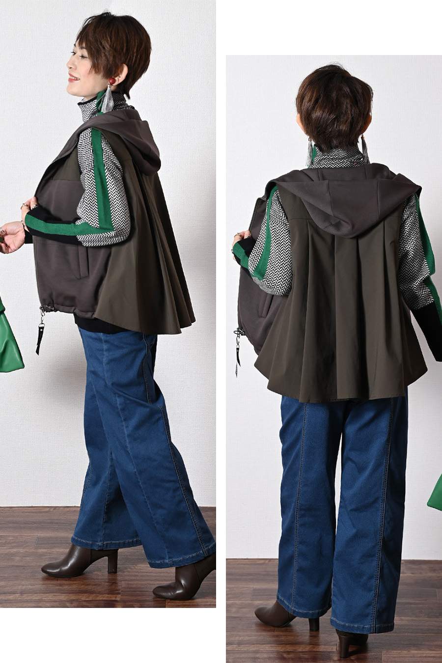 体型拾わない華やかニット！ヘリンボーン配色ニット