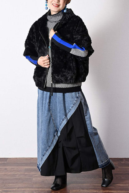 体型拾わない華やかニット！ヘリンボーン配色ニット